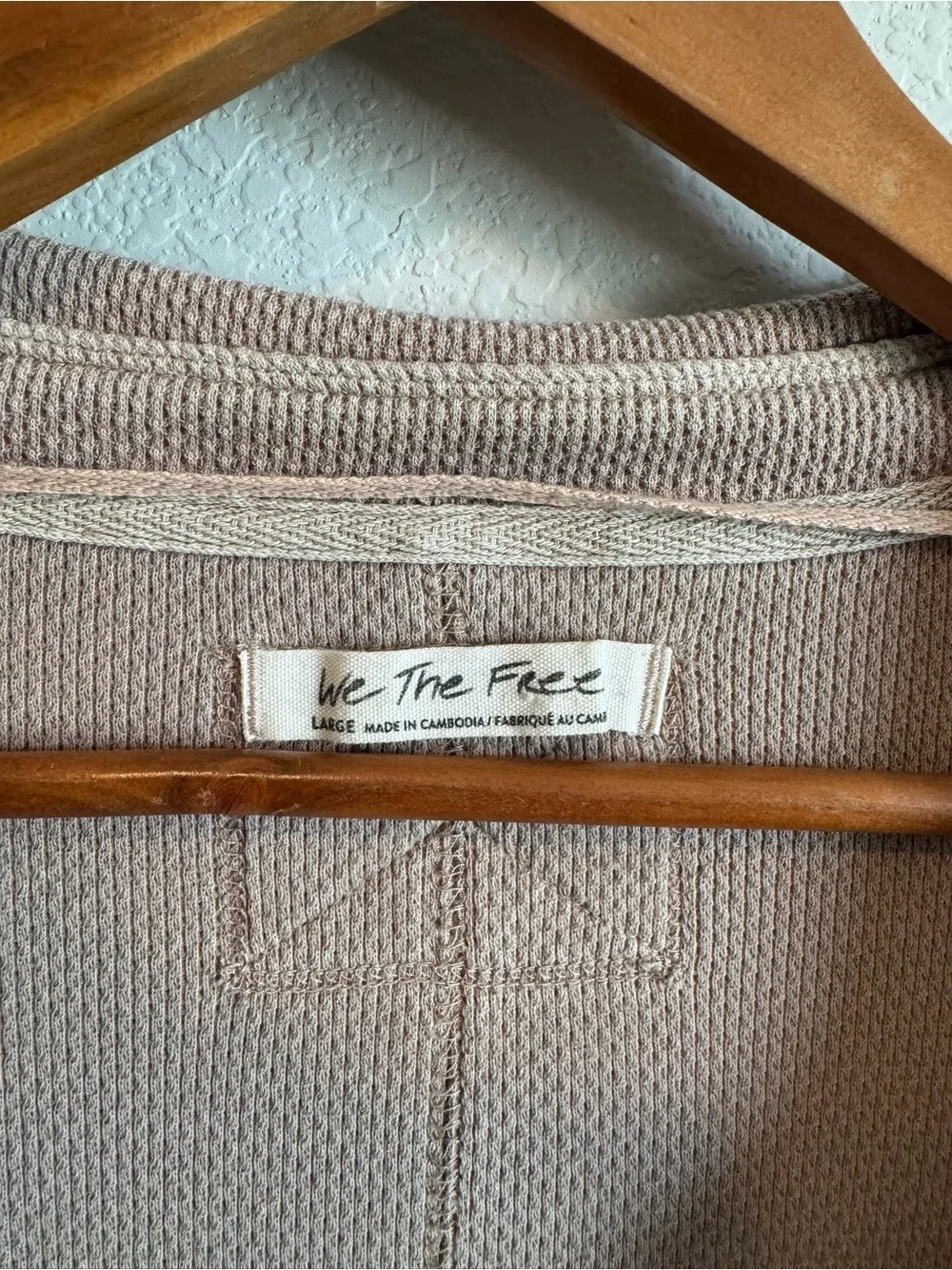 Free People Brown Tan Anakin Collared Thermal Polo Long Sleeve Top Size Large